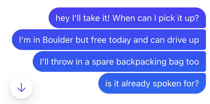 A Facebook Marketplace chat about the e-bike listing.