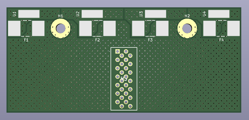 A CAD rendering of a modular PCB fuse board.