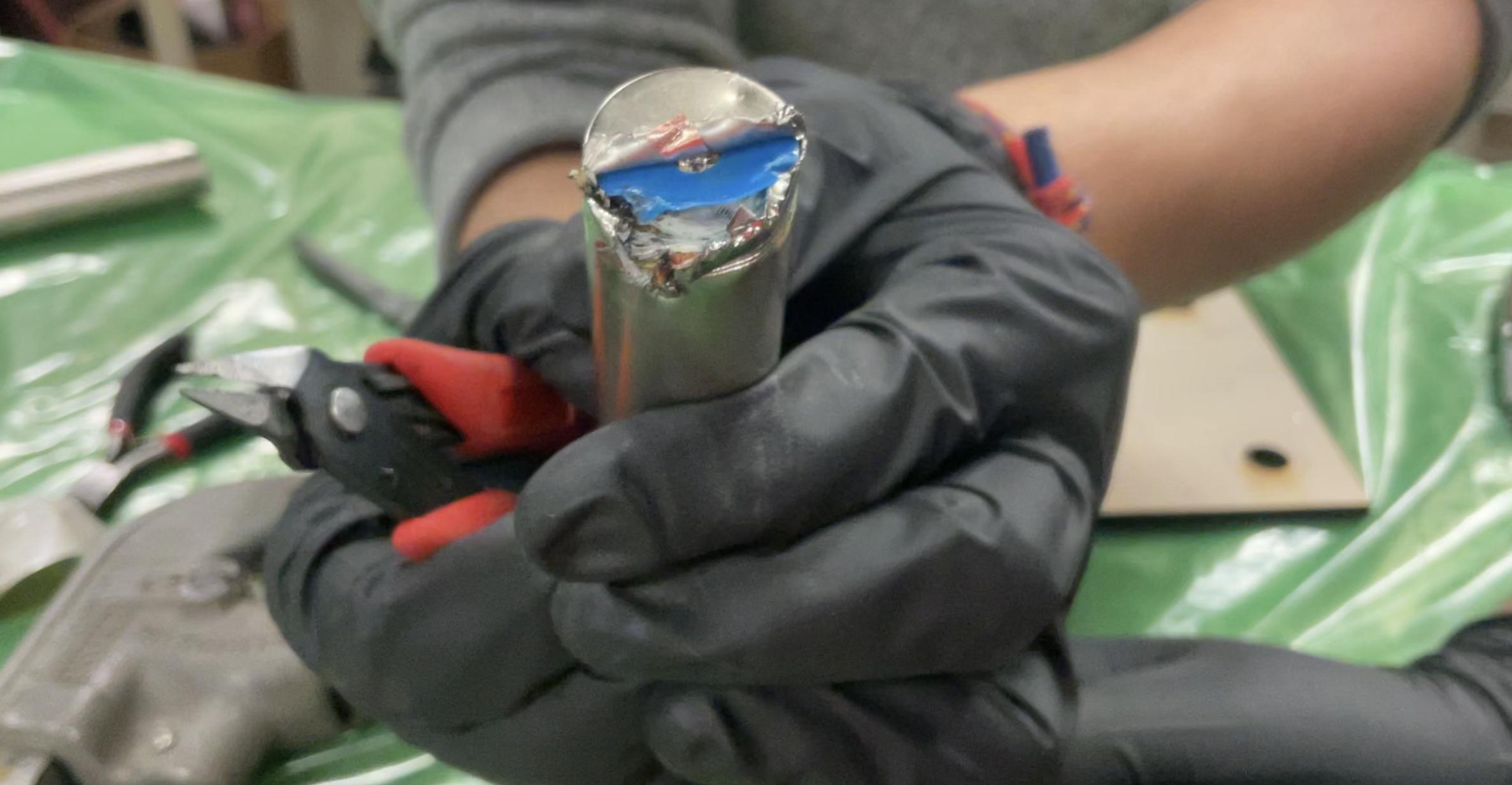 A destructively opened Molicel P42A cell during the internal-fusing investigation.